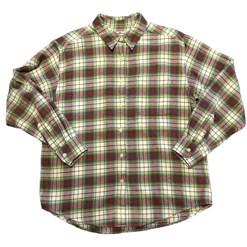 Eddie Bauer Women’s Size Large Green Plaid Flannel Long Sleeve Shirt.